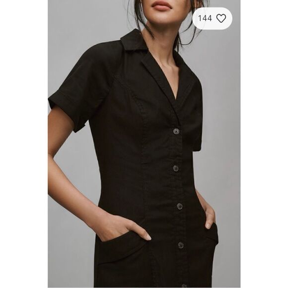 NEW Anthropologie Maeve Short-Sleeve Collared Stretch Mini Shirt Dress Large - Picture 2 of 4